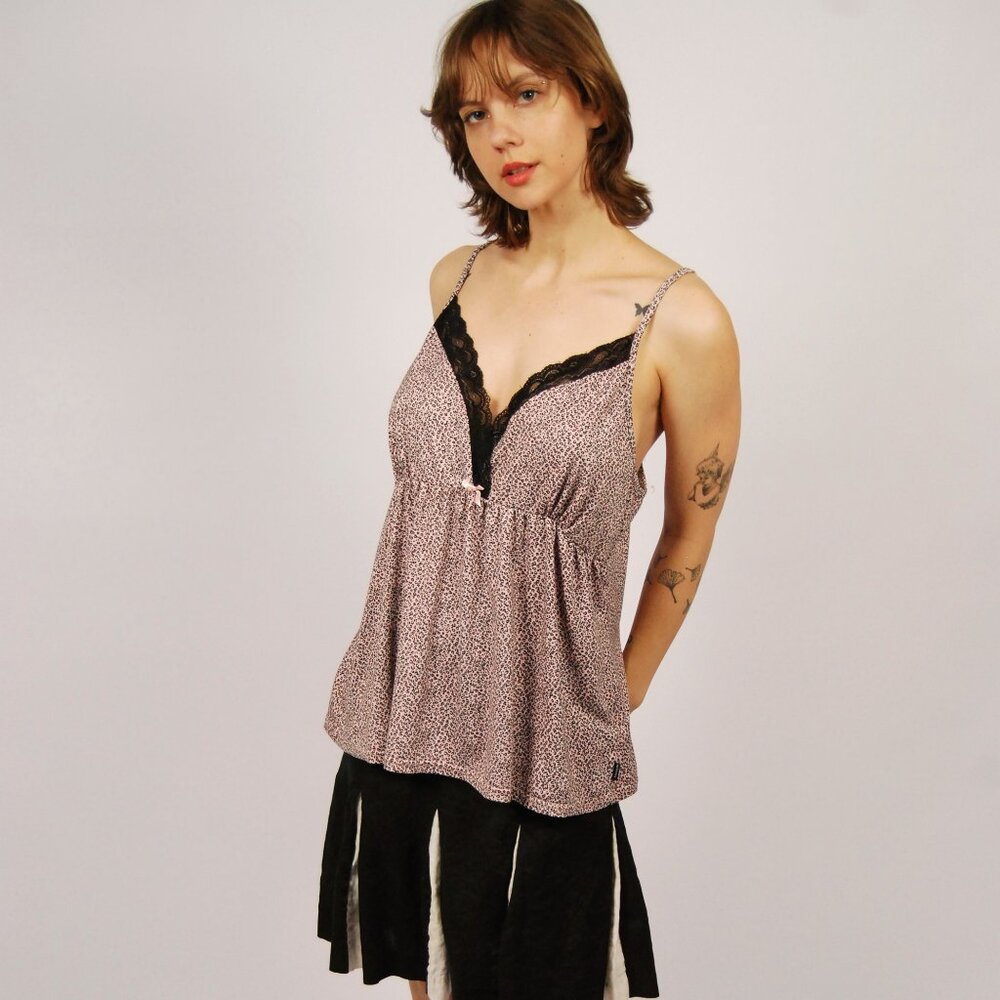 Y2K Pink Leopard Tank Top (XL) vintage black preppy diva Tahari club pajamas